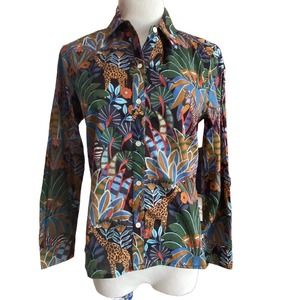 J. McLaughlin Button Shirt Womens XS Zoo Animals Giraffe Zebra Top Cotton